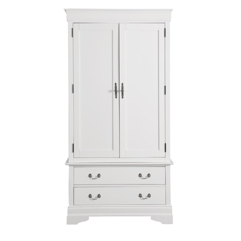 Pemberly Row Contemporary Engineered Wood 2 Drawer Armoire in White