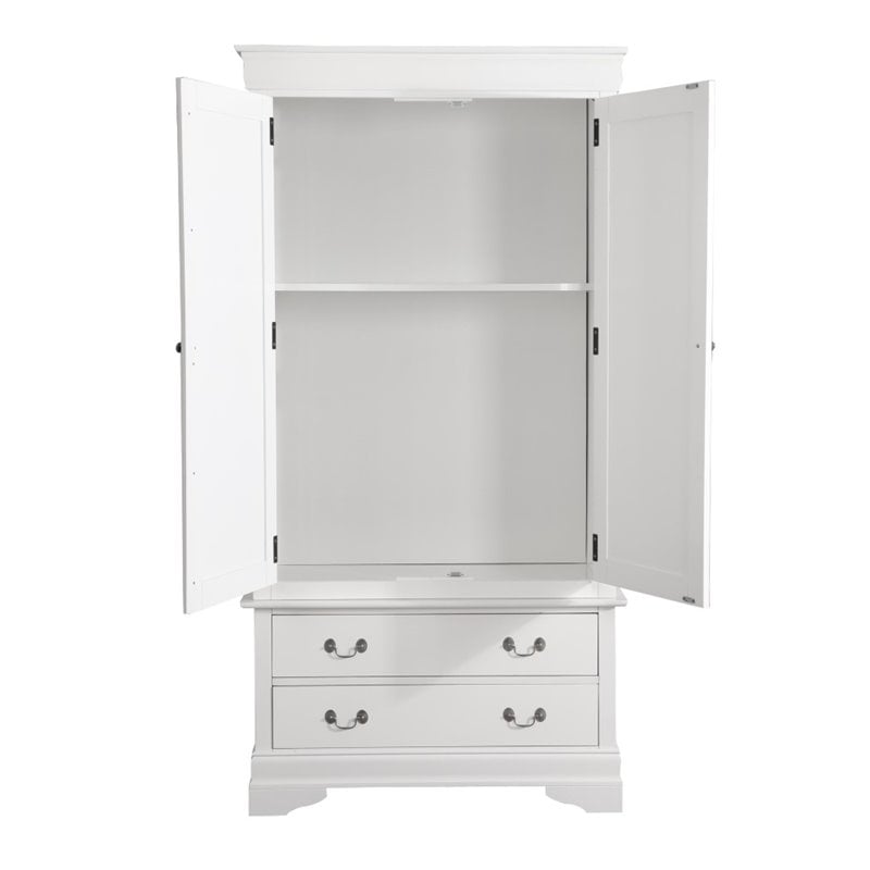 Pemberly Row Contemporary Engineered Wood 2 Drawer Armoire in White