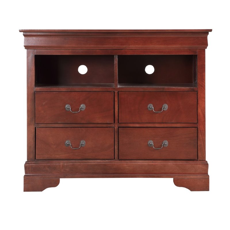Pemberly Row Contemporary Wood  TV Stand in Cherry with Dovetailed Drawers