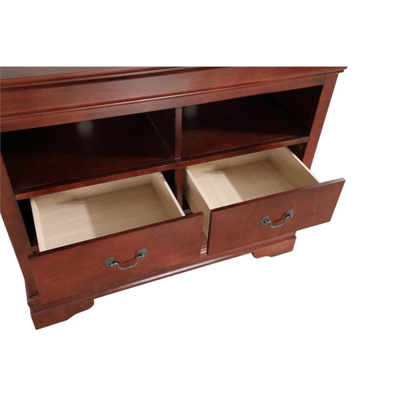Pemberly Row Contemporary Wood  TV Stand in Cherry with Dovetailed Drawers