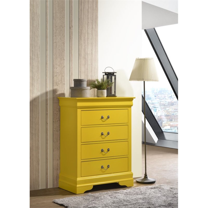 Pemberly Row Modern Wood Veneer 4-Drawer Bedroom Chest in Yellow