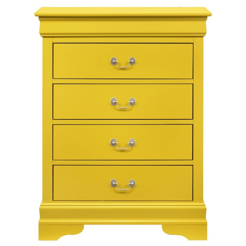 Pemberly Row Modern Wood Veneer 4-Drawer Bedroom Chest in Yellow