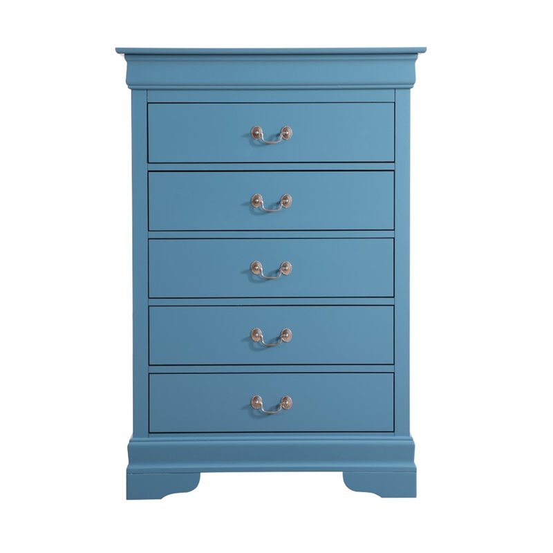 Pemberly Row Contemporary Engineered Wood 5 Drawer Chest in Teal