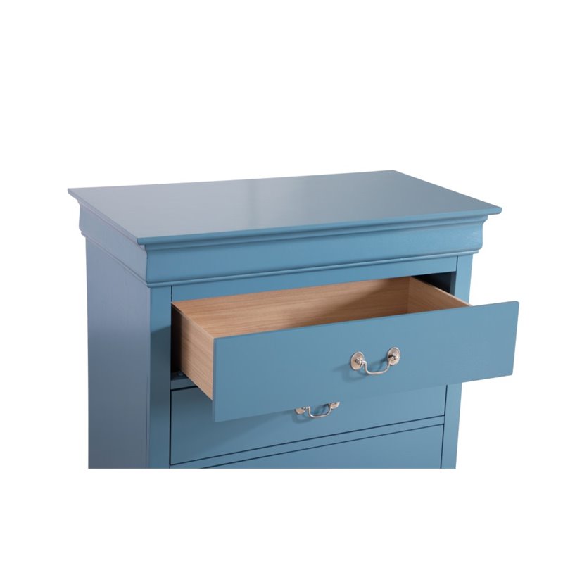 Pemberly Row Contemporary Engineered Wood 5 Drawer Chest in Teal