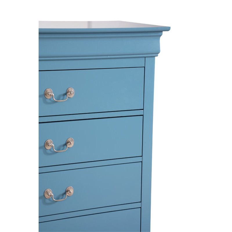 Pemberly Row Contemporary Engineered Wood 5 Drawer Chest in Teal