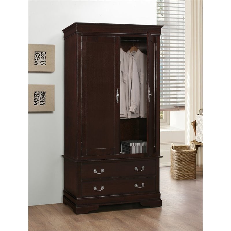 Pemberly Row Contemporary Wood Veneers 2 Drawer Armoire in Cappuccino