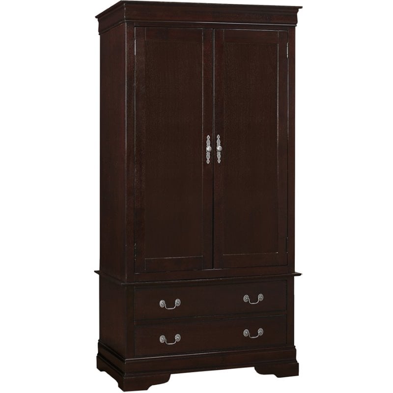 Pemberly Row Contemporary Wood Veneers 2 Drawer Armoire in Cappuccino