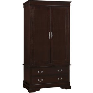 Pemberly Row Contemporary Wood Veneers 2 Drawer Armoire in Cappuccino