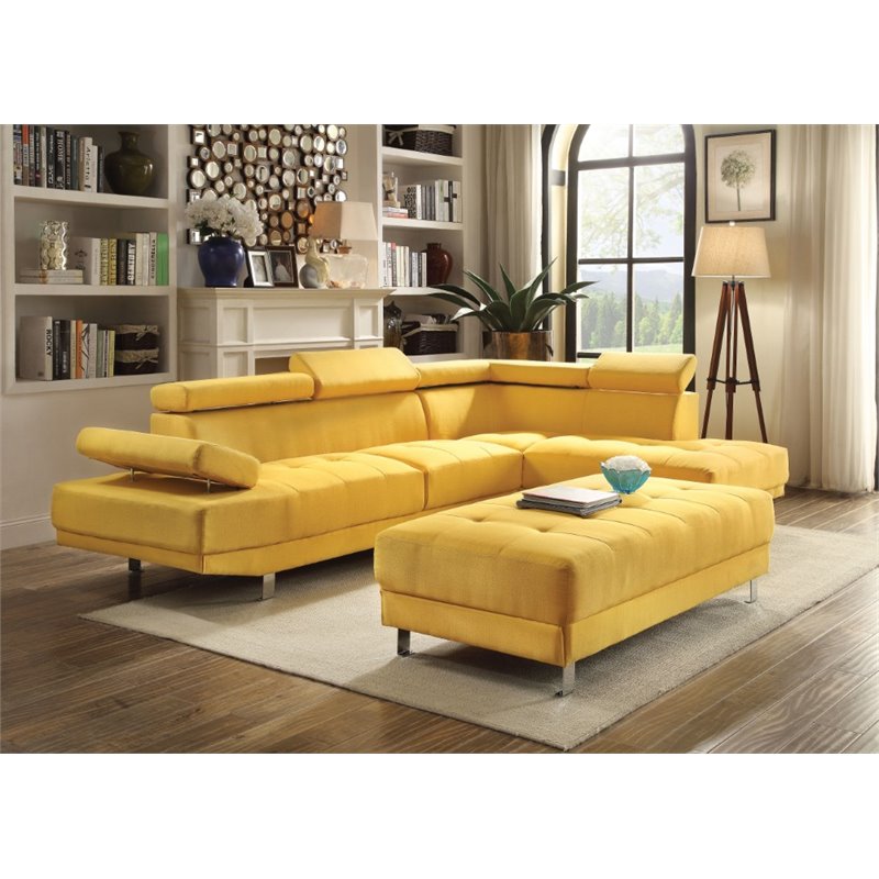 Pemberly Row Contemporary Twill Fabric Sectional in Yellow Finish