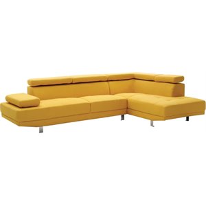 Pemberly Row Contemporary Twill Fabric Sectional in Yellow Finish