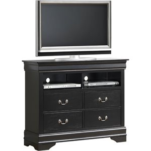 Pemberly Row Contemporary TV Stand in Black with Dovetailed Drawers