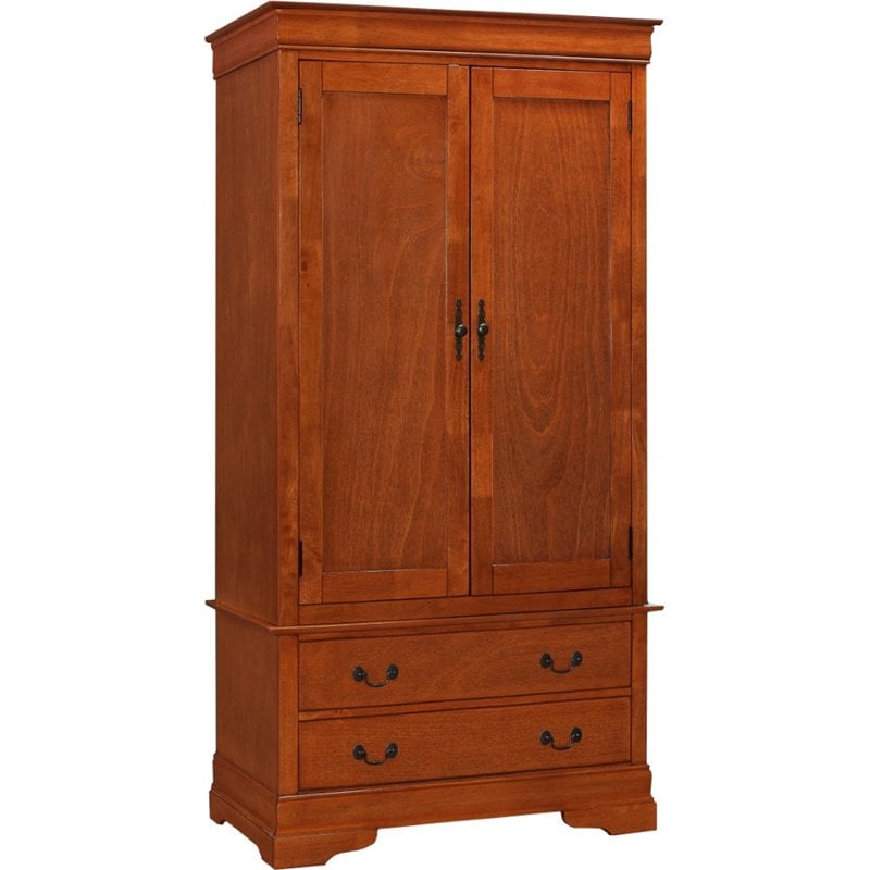 Pemberly Row Contemporary Engineered Wood 2 Drawer Armoire in Oak