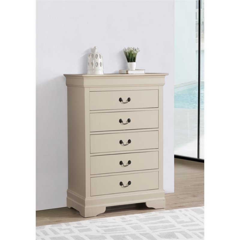 Pemberly Row Contemporary Engineered Wood 5 Drawer Chest in Beige