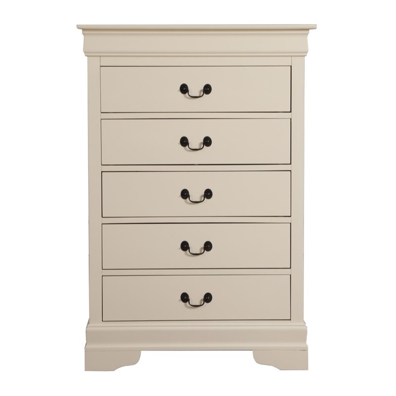 Pemberly Row Contemporary Engineered Wood 5 Drawer Chest in Beige