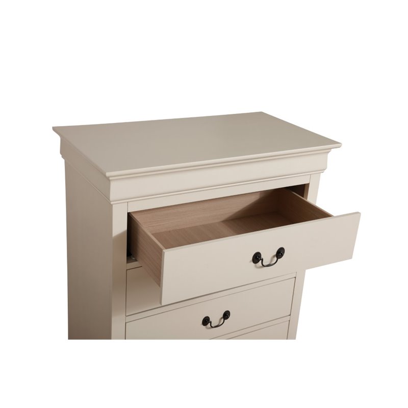 Pemberly Row Contemporary Engineered Wood 5 Drawer Chest in Beige