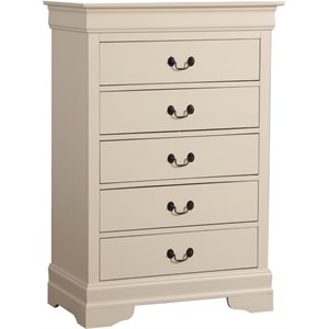 Pemberly Row Contemporary Engineered Wood 5 Drawer Chest in Beige