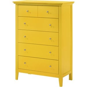 Pemberly Row Contemporary Wood Veneers 5 Drawer Chest in Yellow