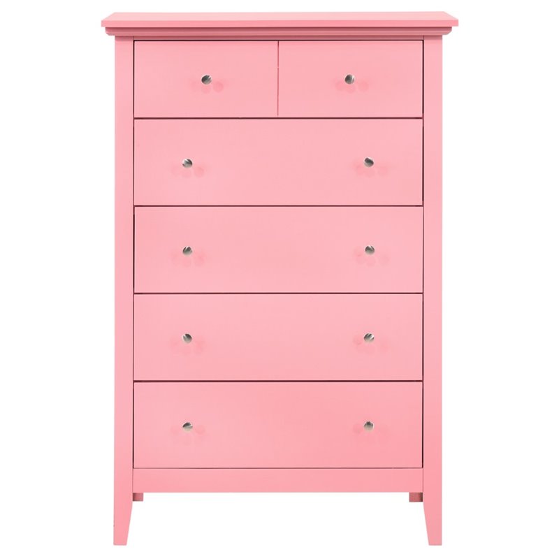 Pemberly Row Contemporary 5 Dovetailed Drawers Chest in Pink