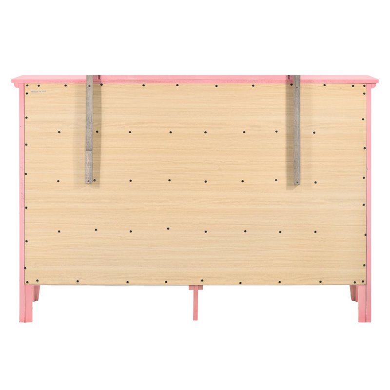 Pemberly Row Contemporary Wood Veneers 8 Drawer Dresser in Pink
