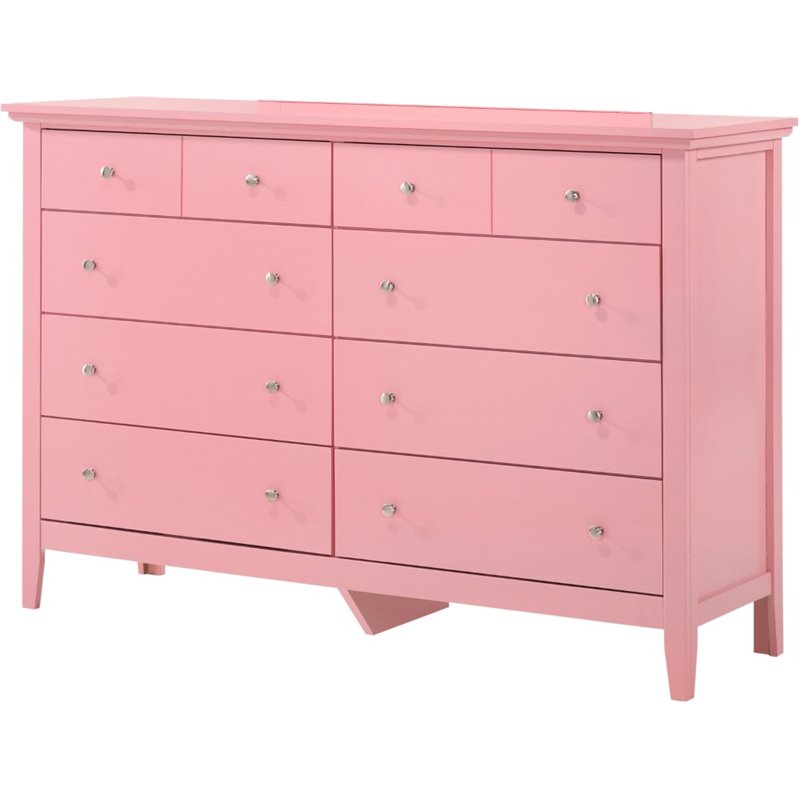 Pemberly Row Contemporary Wood Veneers 8 Drawer Dresser in Pink