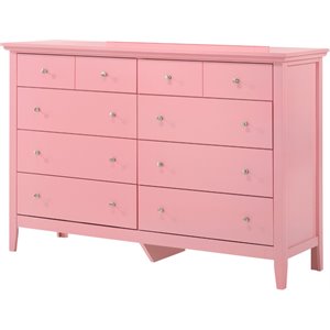 Pemberly Row Contemporary Wood Veneers 8 Drawer Dresser in Pink