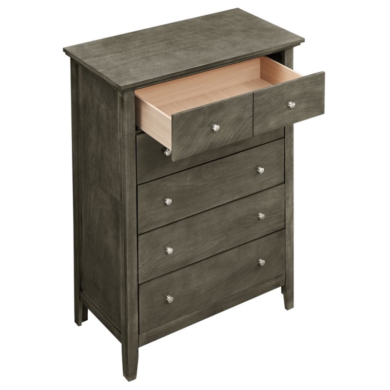 Pemberly Row Contemporary 5 Dovetailed Drawers Chest in Gray