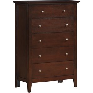 Pemberly Row Contemporary 5 Drawer Chest in Cappuccino Finish