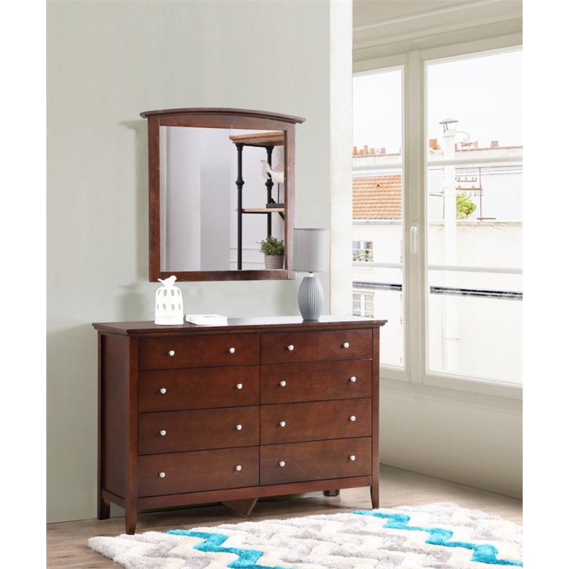 Pemberly Row Contemporary Wood Veneers 8 Drawer Dresser in Cappuccino