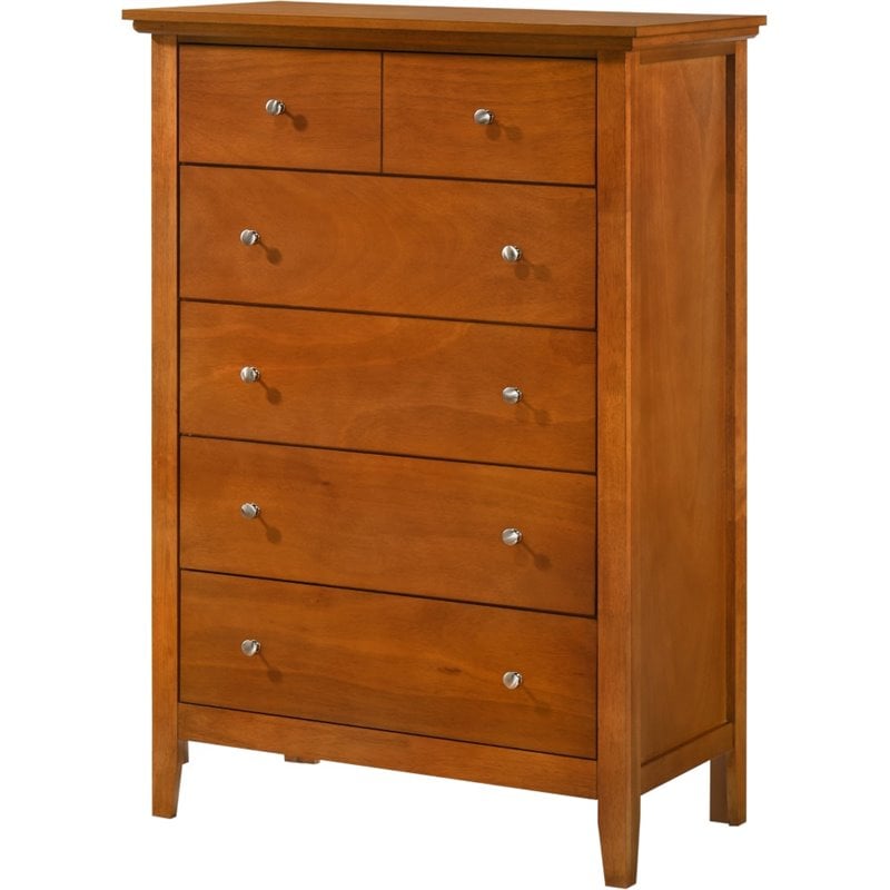 Pemberly Row Contemporary 5 Dovetailed Drawers Chest in Oak Finish