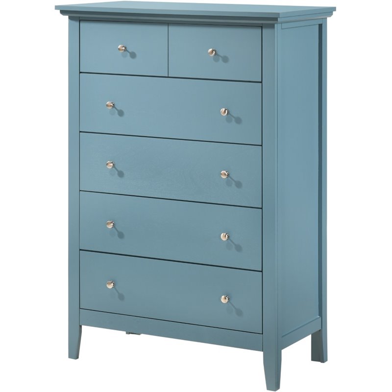 Pemberly Row Contemporary 5 Dovetailed Drawers Chest in Teal