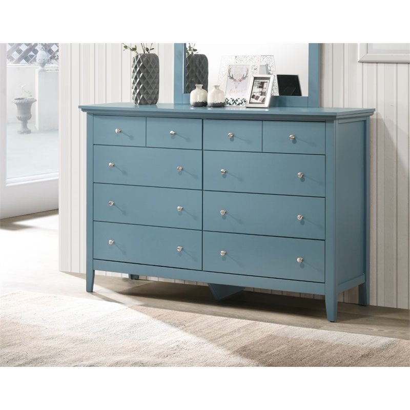 Pemberly Row Contemporary Wood Veneers 8 Drawer Dresser in Teal