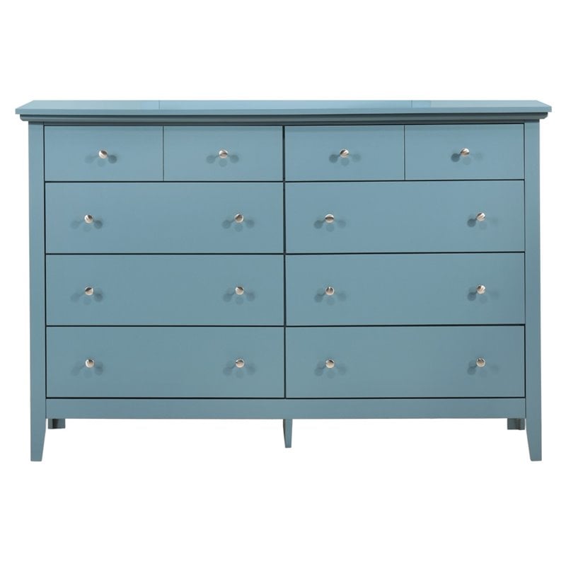 Pemberly Row Contemporary Wood Veneers 8 Drawer Dresser in Teal
