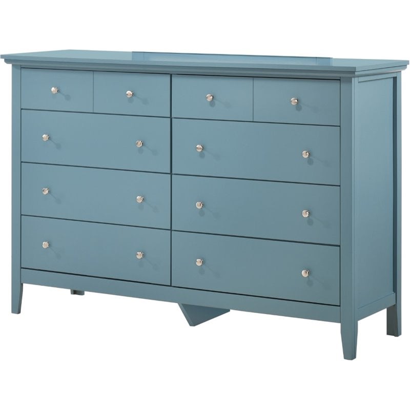 Pemberly Row Contemporary Wood Veneers 8 Drawer Dresser in Teal