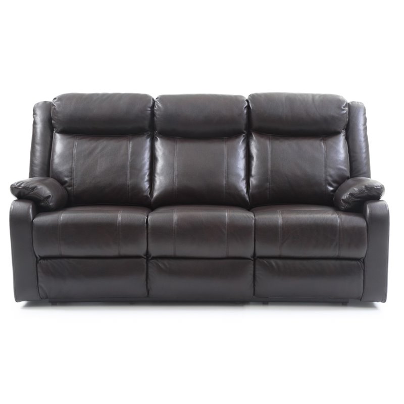 Pemberly Row Faux Leather Double Reclining Sofa in Dark Brown