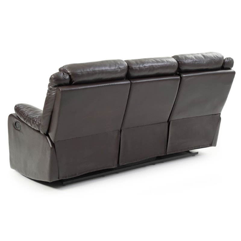 Pemberly Row Faux Leather Double Reclining Sofa in Dark Brown
