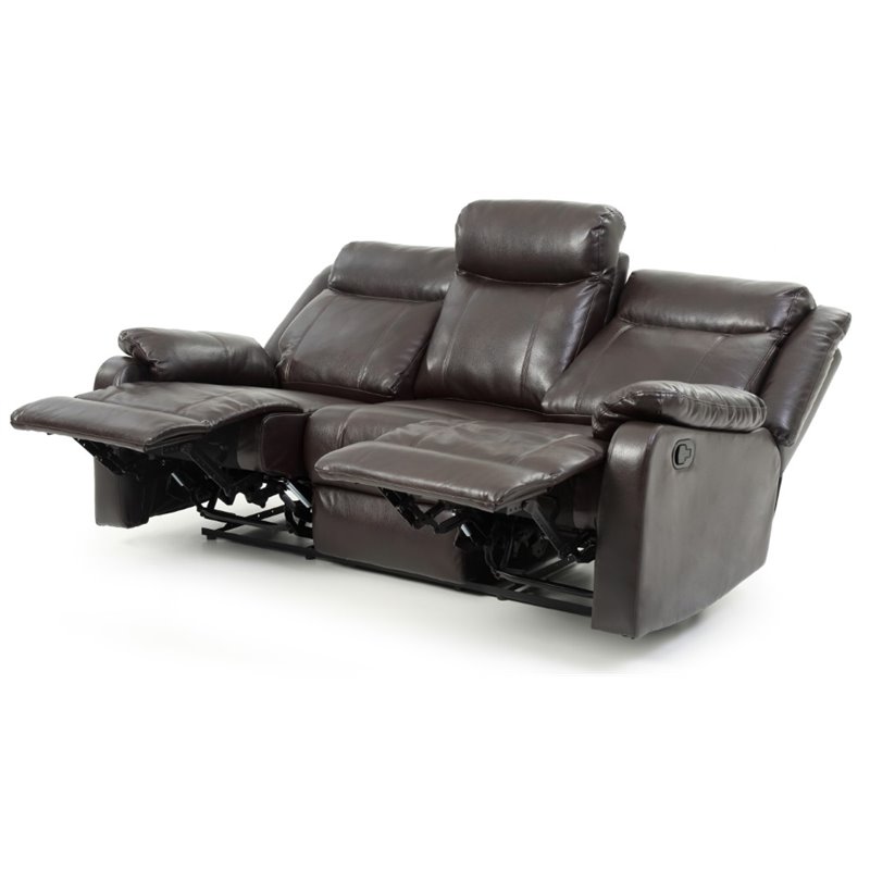 Pemberly Row Faux Leather Double Reclining Sofa in Dark Brown