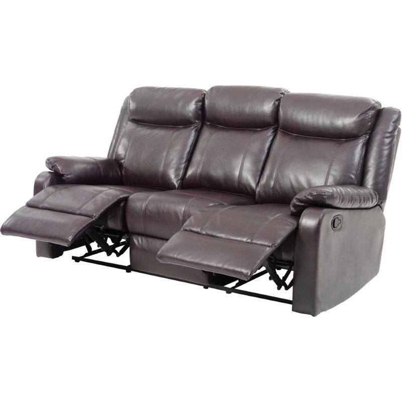 Pemberly Row Faux Leather Double Reclining Sofa in Dark Brown