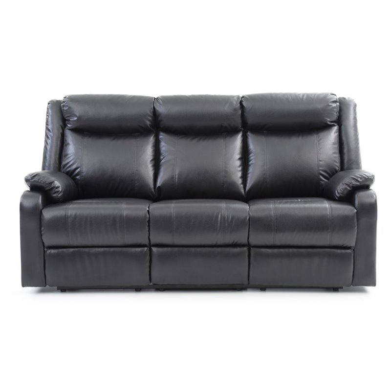 Pemberly Row Modern Faux Leather Double Reclining Sofa in Black