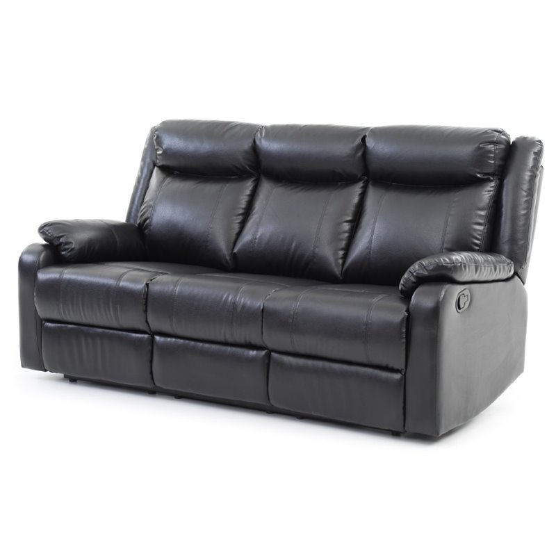 Pemberly Row Modern Faux Leather Double Reclining Sofa in Black