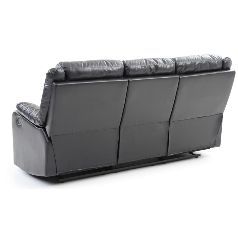 Pemberly Row Modern Faux Leather Double Reclining Sofa in Black