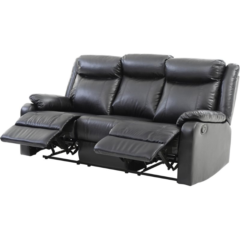 Pemberly Row Modern Faux Leather Double Reclining Sofa in Black