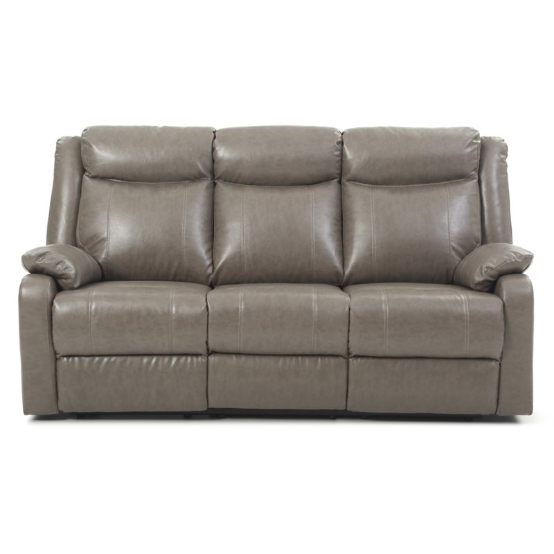 Pemberly Row Modern Faux Leather Double Reclining Sofa in Gray
