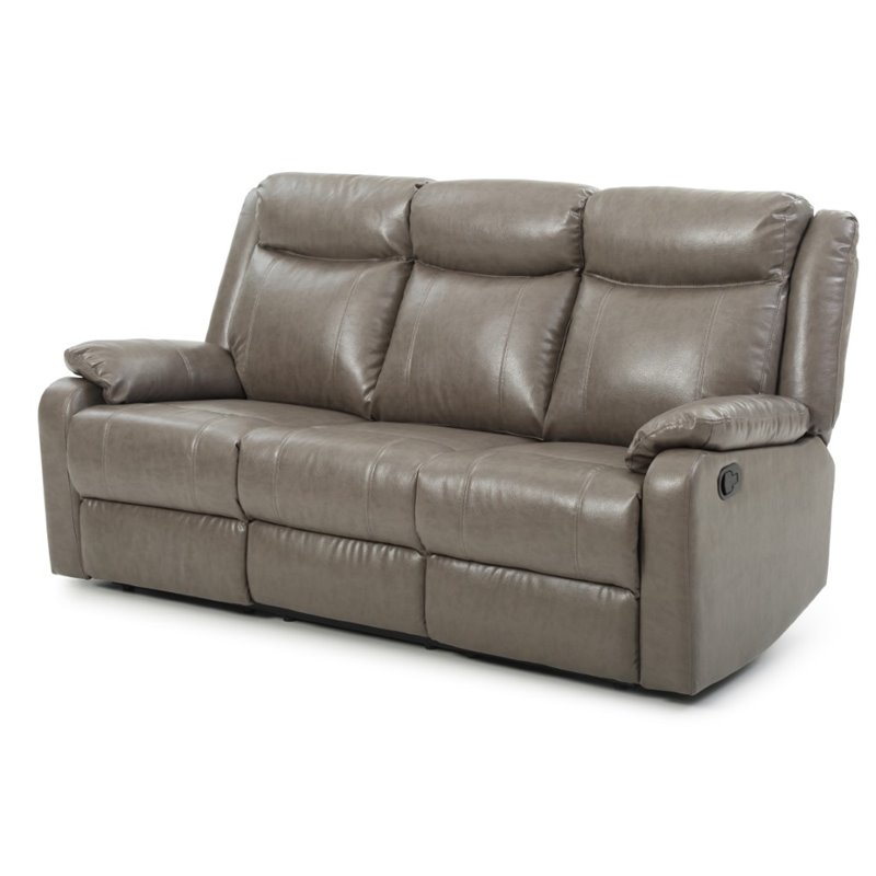 Pemberly Row Modern Faux Leather Double Reclining Sofa in Gray