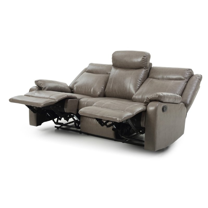 Pemberly Row Modern Faux Leather Double Reclining Sofa in Gray