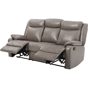 Pemberly Row Modern Faux Leather Double Reclining Sofa in Gray