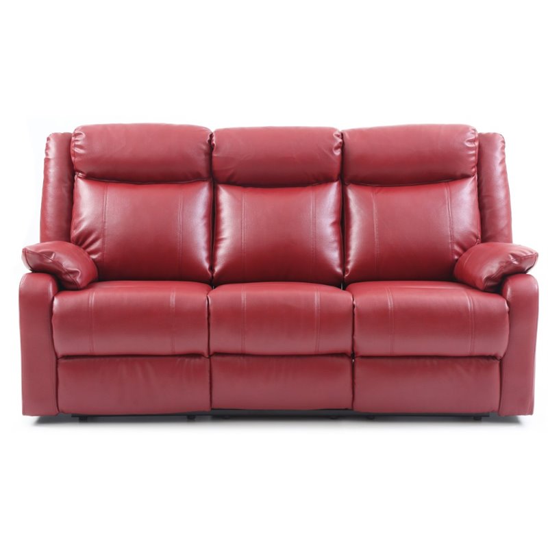 Pemberly Row Modern Faux Leather Double Reclining Sofa in Red