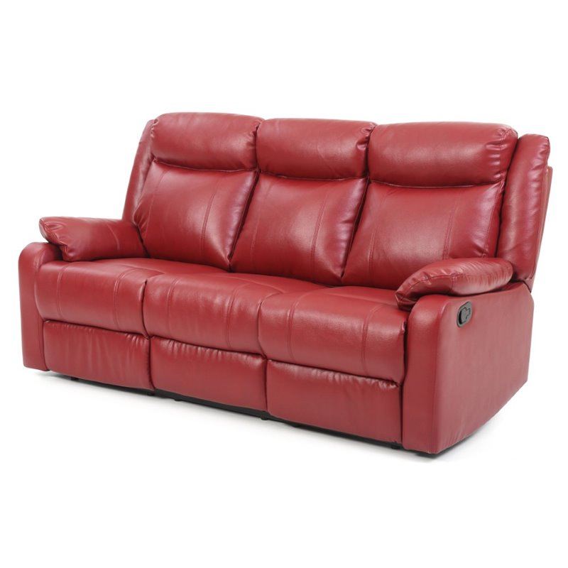 Pemberly Row Modern Faux Leather Double Reclining Sofa in Red
