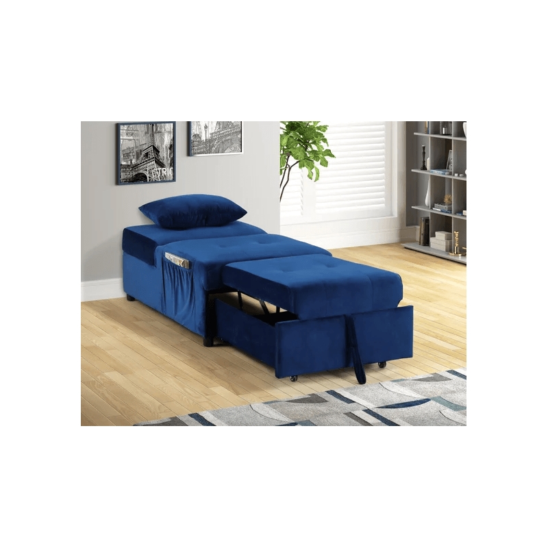 Pemberly Row Velvet Adjustable Sleeper Lounge Chaise in Blue