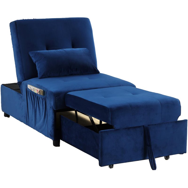 Pemberly Row Velvet Adjustable Sleeper Lounge Chaise in Blue