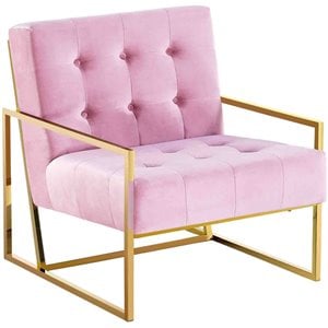 Pemberly Row 31.5&quot Velvet Accent Chair in Pink / Gold Plated